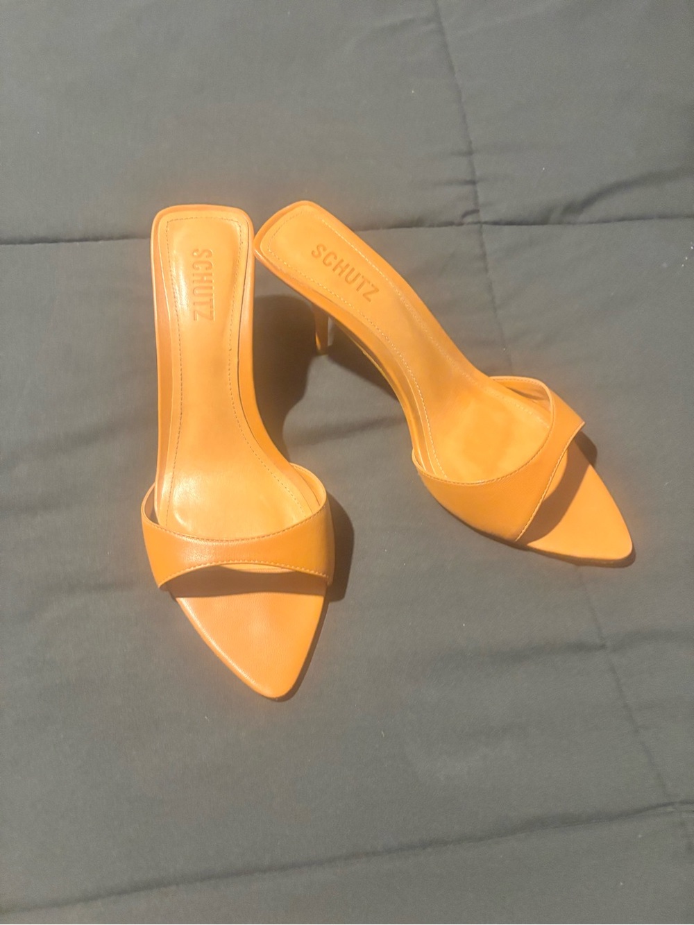 SCHUTZ Cognac Leather Pointed Slide Mules - Picture 4 of 4